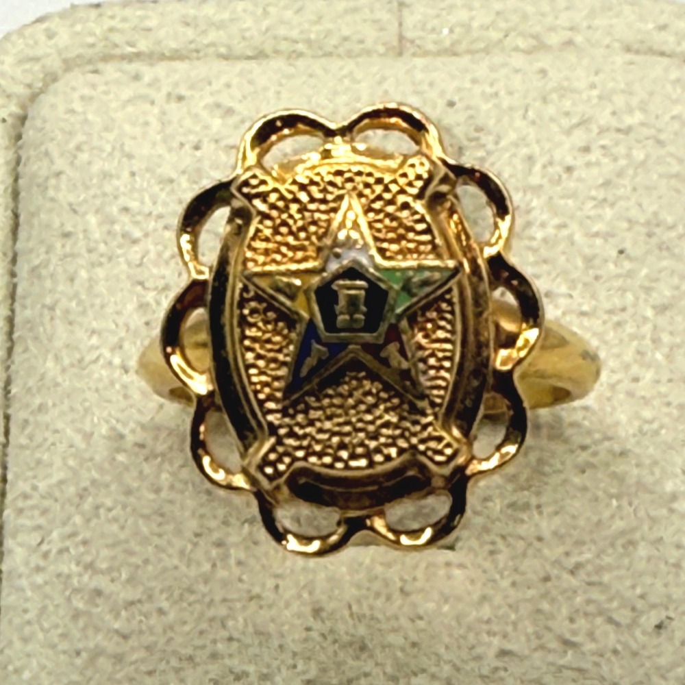 Vintage 10K Gold Filled Order of the Eastern Star OES Enamel Ring Size 5.75